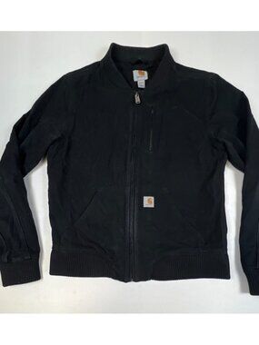 Carhartt Women Small 4/6 Full Zip Mock Neck Jacket Black Mesh Lined Canvas